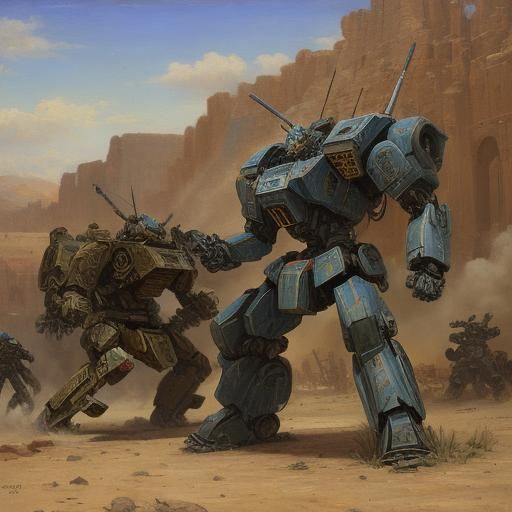 Mecha Battle Near Jericho in Classical Style
