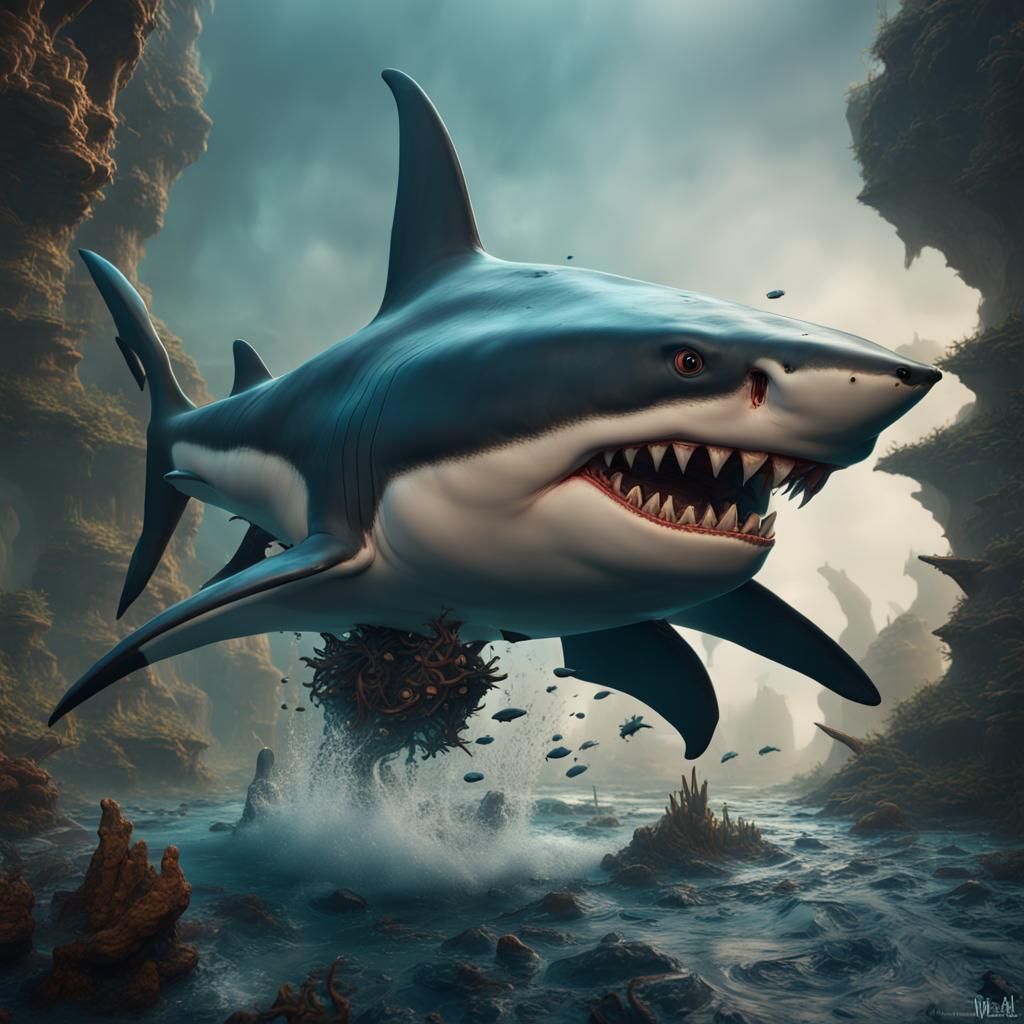 Cinematic 3D Render of a Megalodon Shark