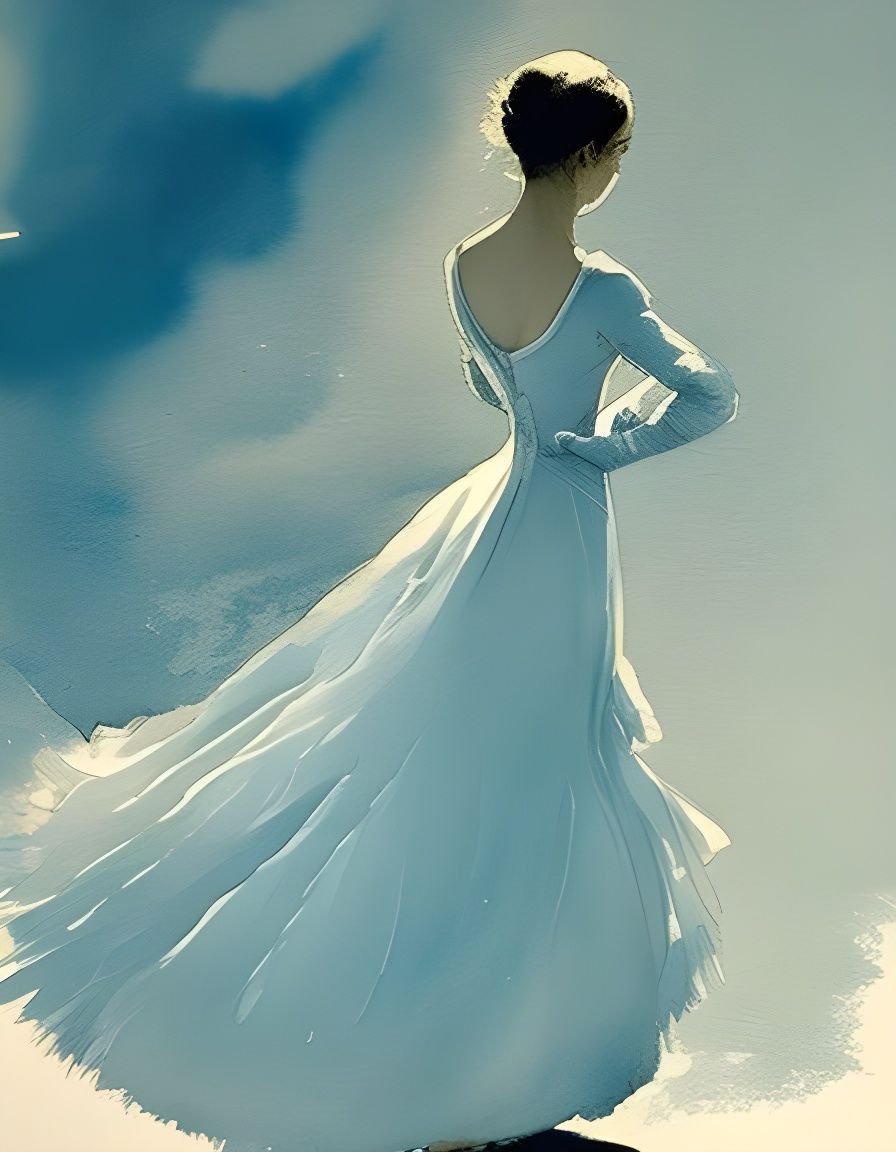 Ethereal Blue Ballerina in Watercolor Style