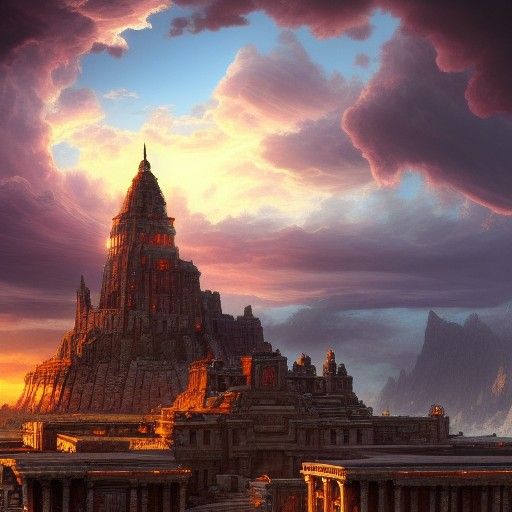 Ancient Seaside Capital City at Sunset