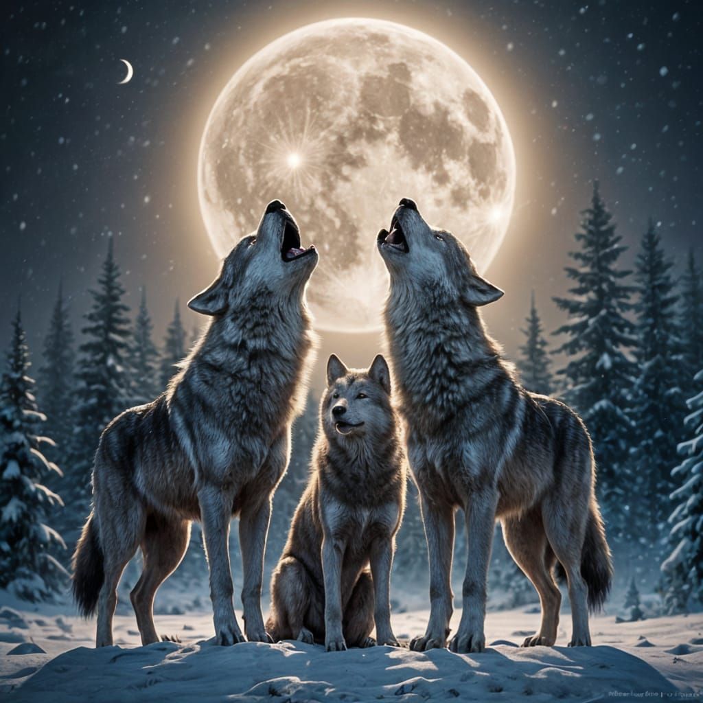 Wolves Howl Together in a Snowy Epic Landscape