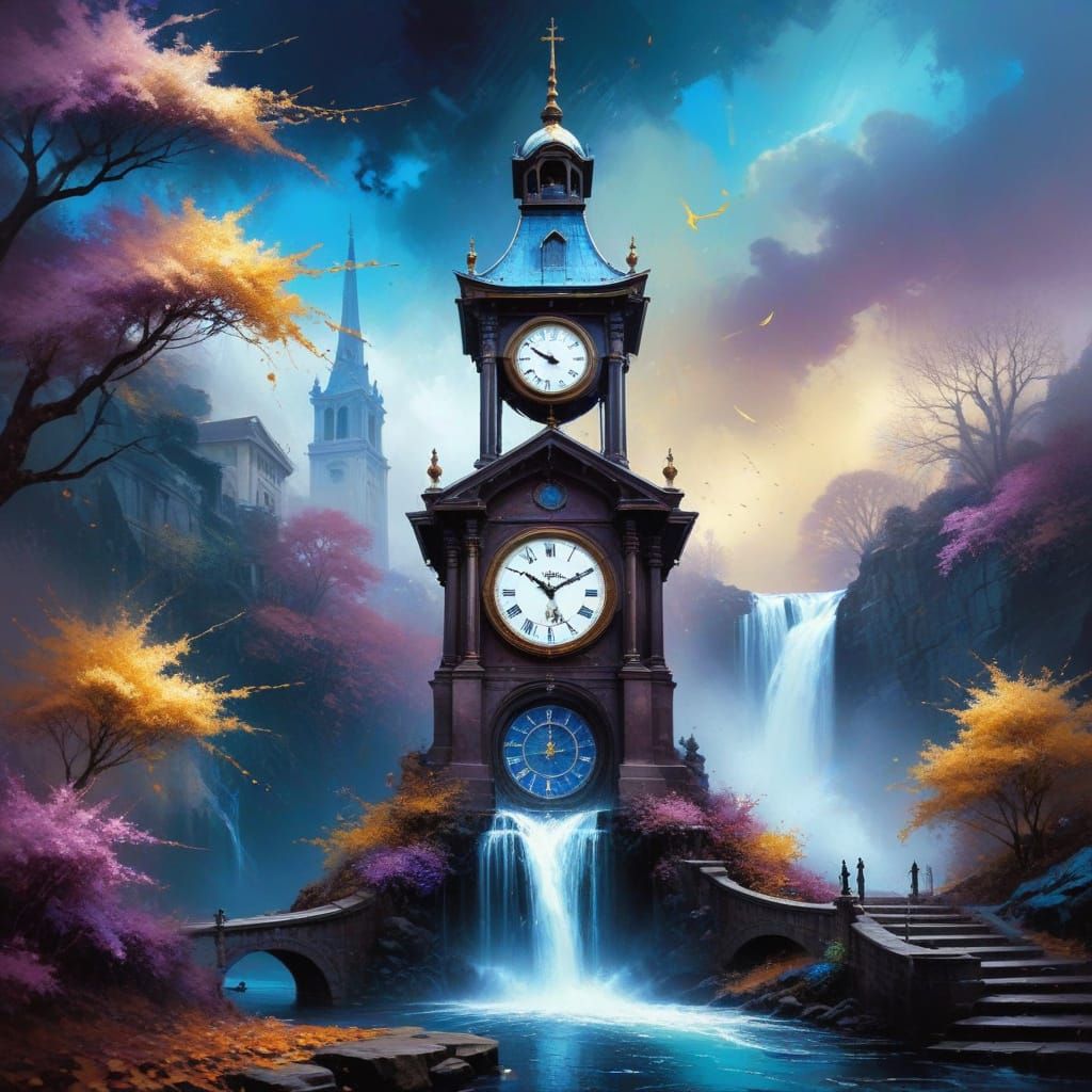 Autumn Clock Tower in Moody Grunge Style