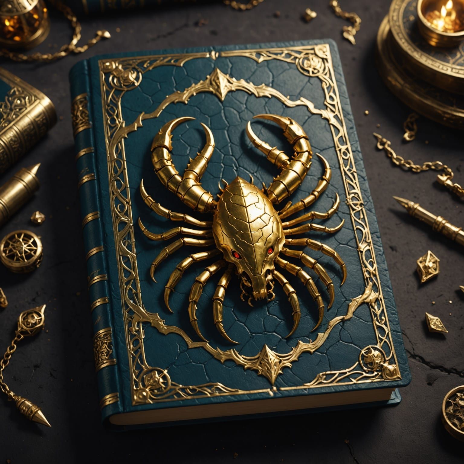 Leather book with a image of a gold Scorpio