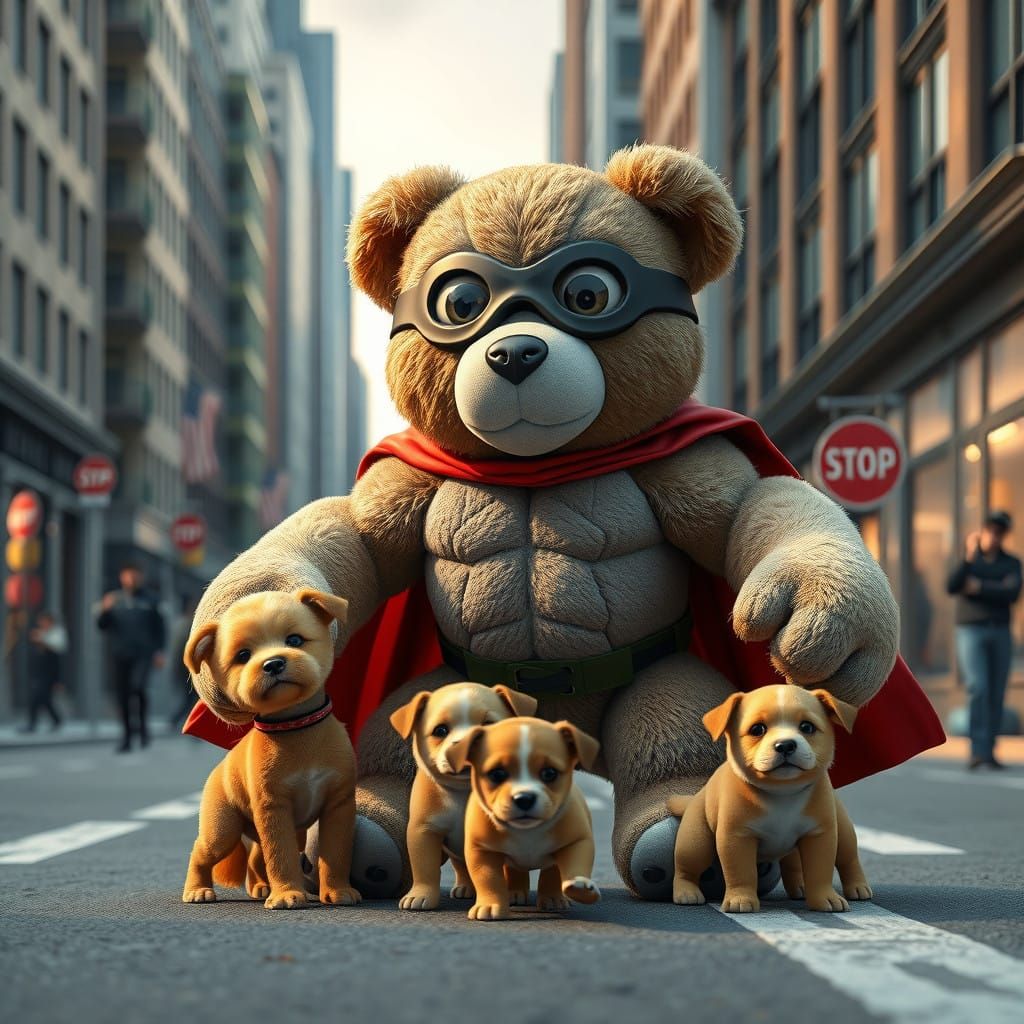 Teddy Bear Hulk Rescues Dogs in Vibrant Anime-Inspired Reali...