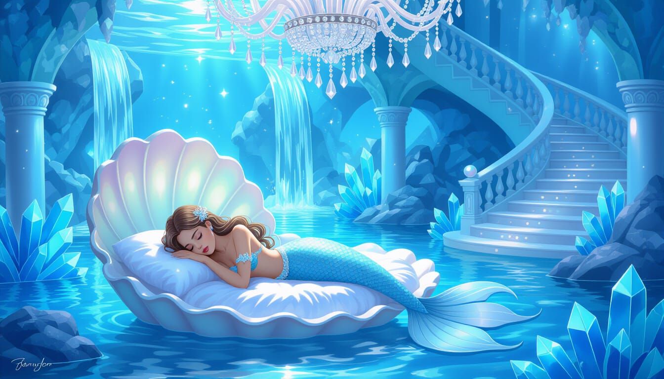 Dreamy Mermaid in Underwater Pearl Palace