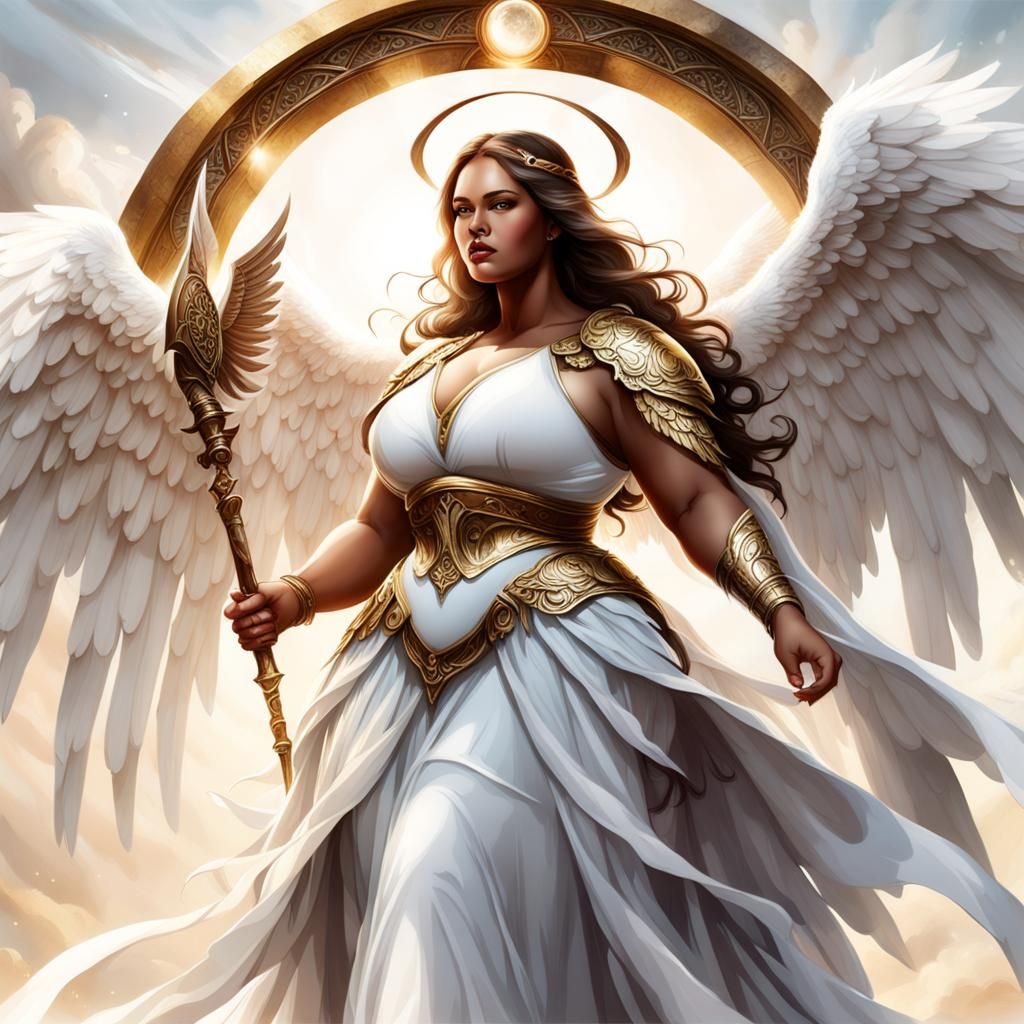 Mystical Angel Woman Warrior in Fantasy Setting