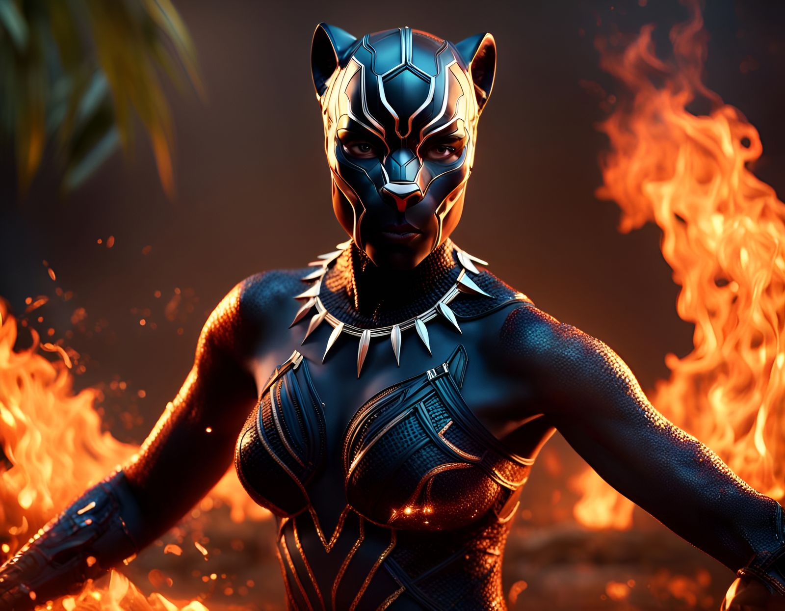 Epic Black Panther in Fire, Photorealistic Render