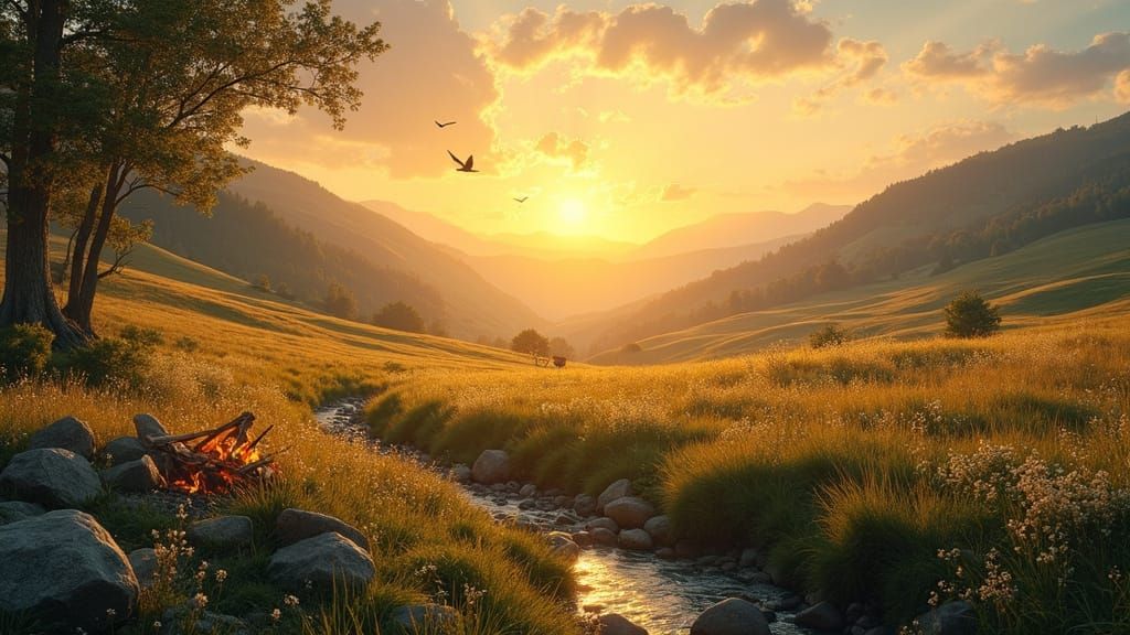 Golden Dawn in a Vibrant, Cosmic Clearing