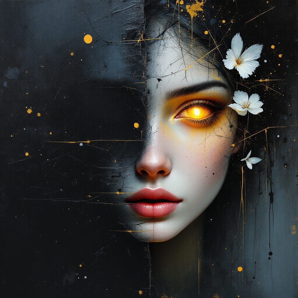 Enigmatic Angelic Face in Dreamlike Oil Painting