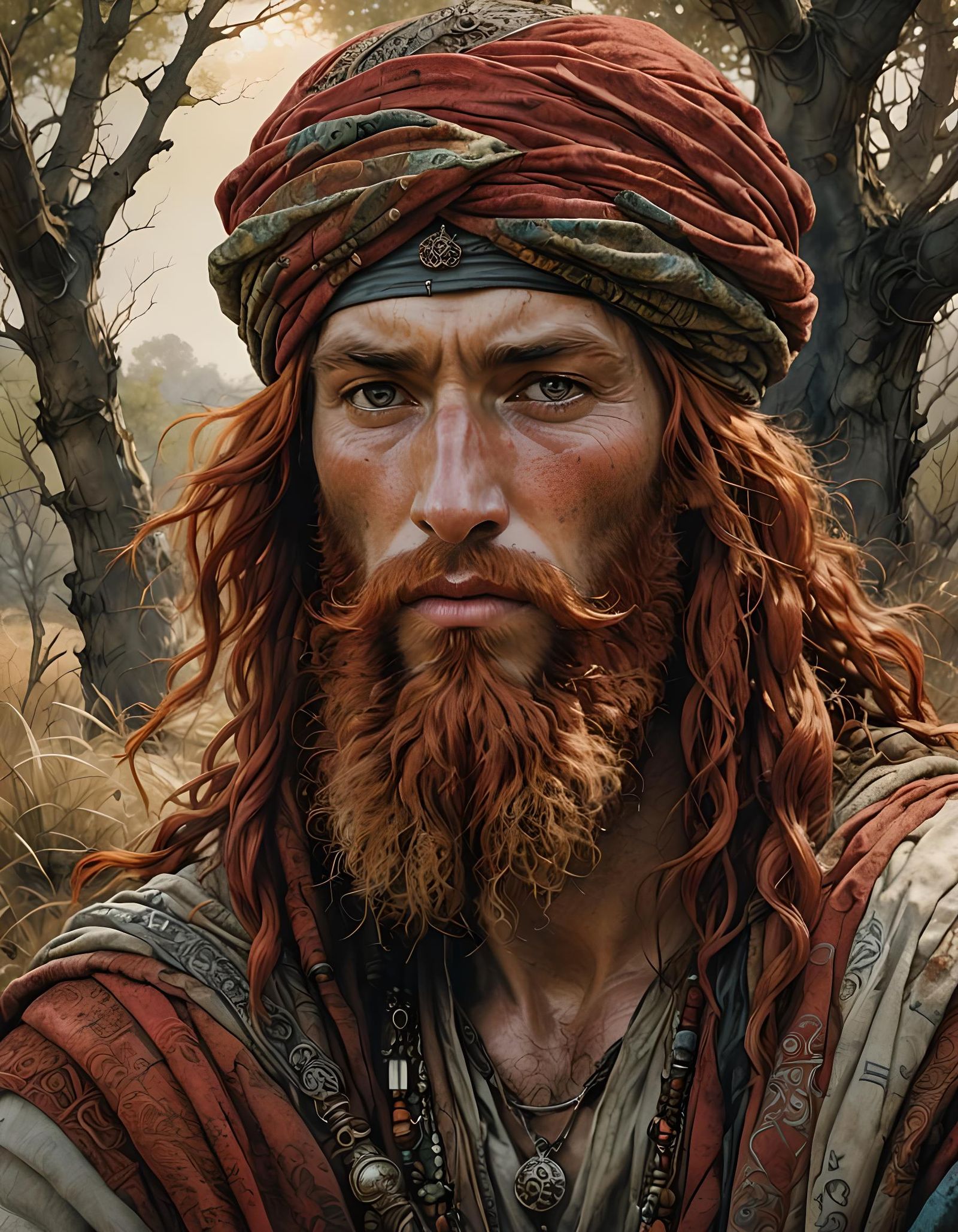 Red-Haired Arab in Ancient Grassland, Rackham Style