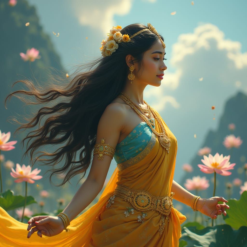 Ethereal Apsara Menaka in Celestial Garden