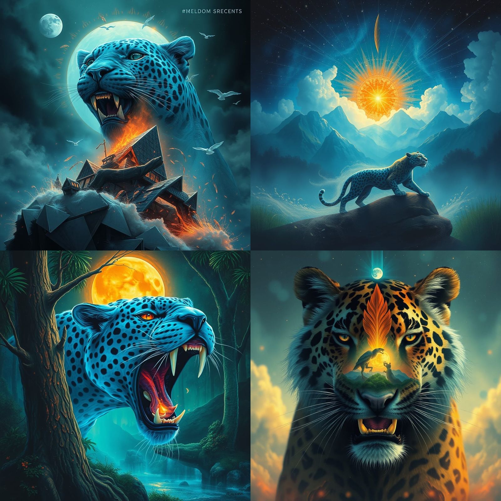 Surreal Jungle City with Shamans and Leopards