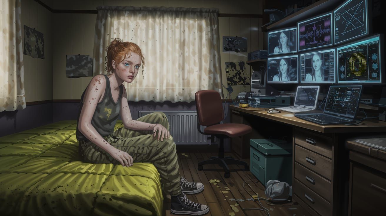 Post-Apocalyptic Teen Girl in Ruined Trailer Park