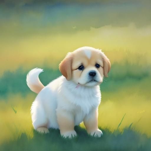 Golden Puppy Portrait in Watercolor Painting Style