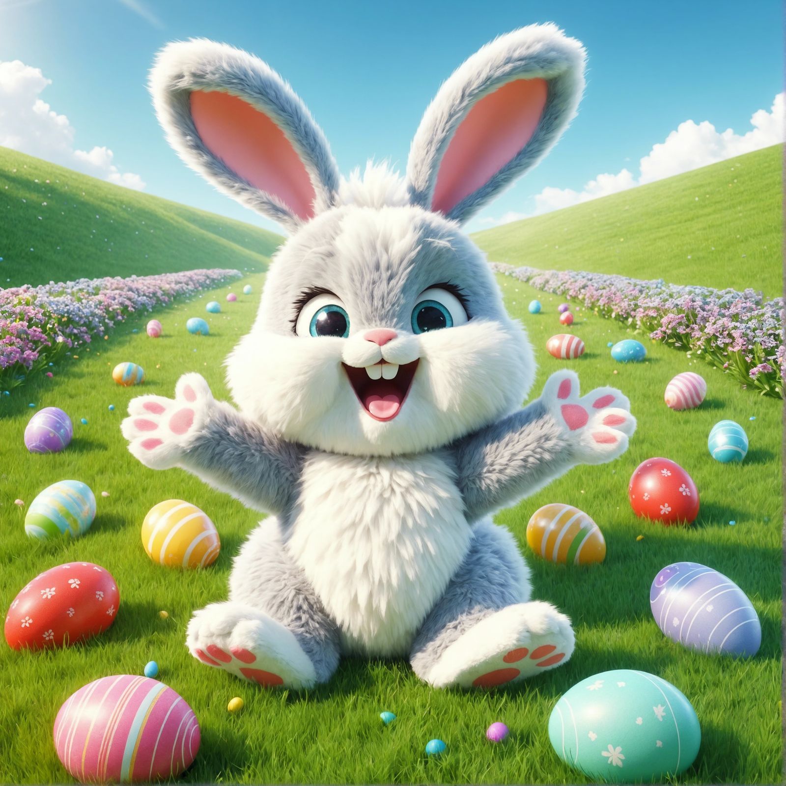 Excited Cartoon Bunny's Easter Egg Hunt Welcome