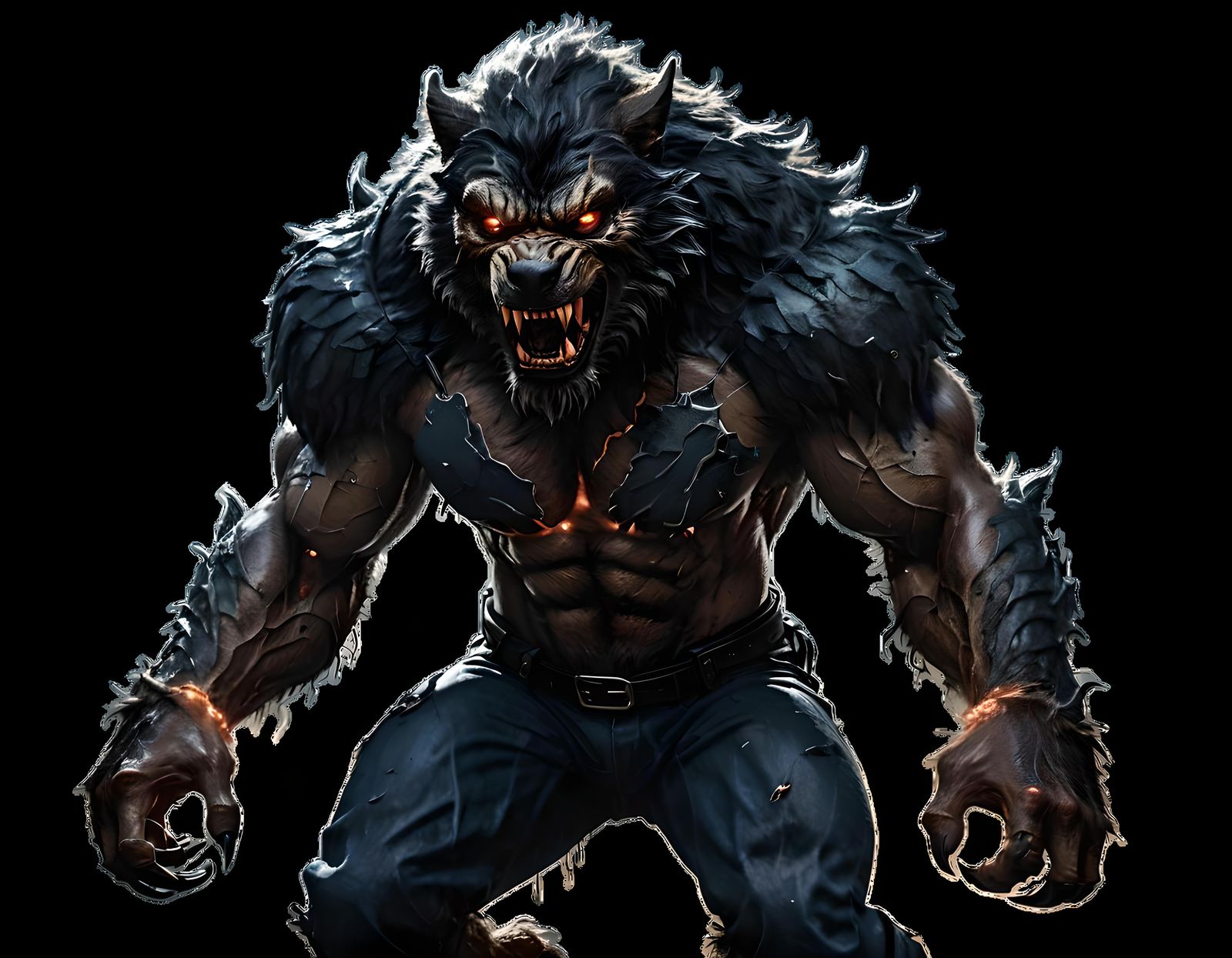Muscular Werewolf in Action Pose, Horror Art