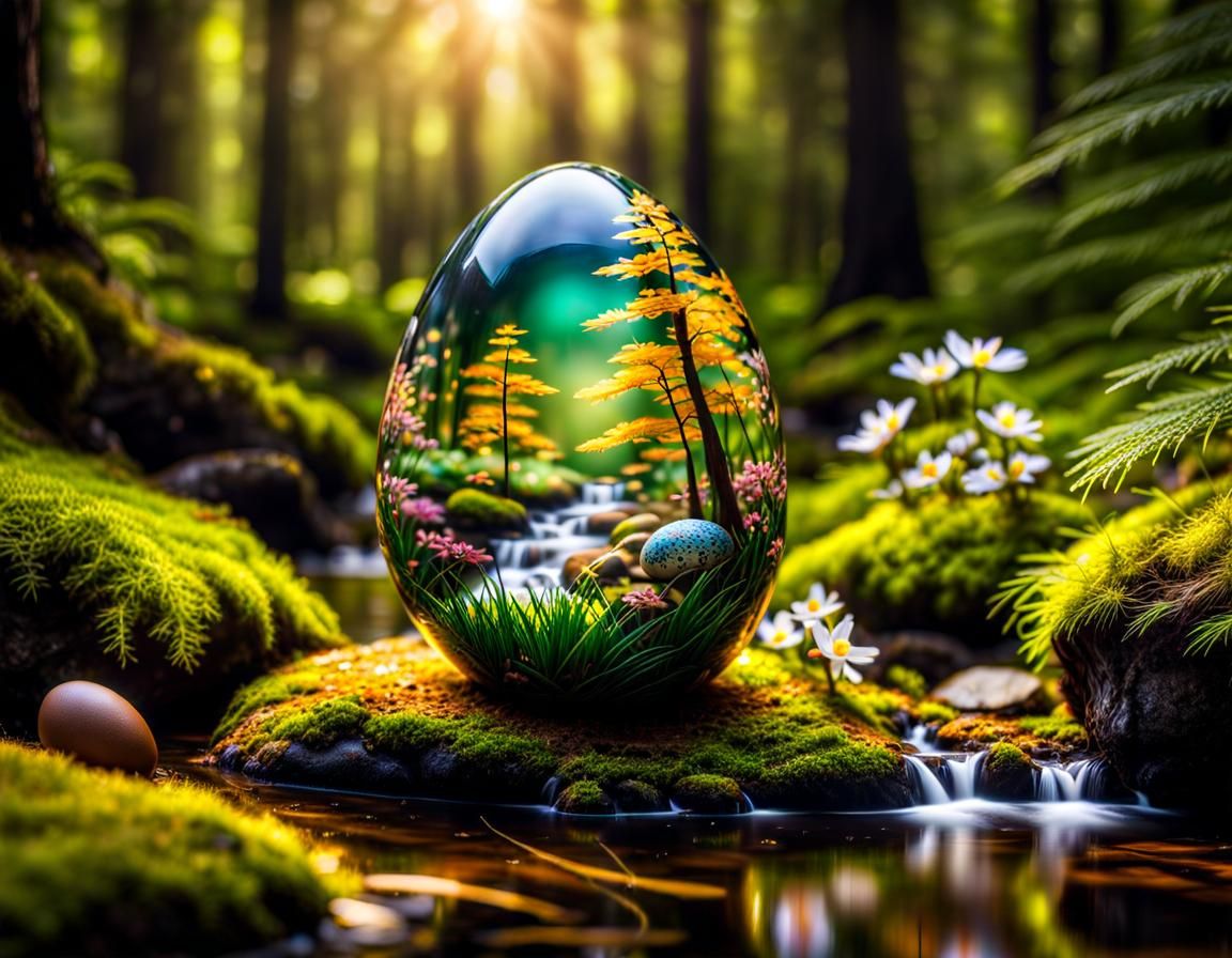 Enchanted Spring Forest Ecosystem Encased in Resin