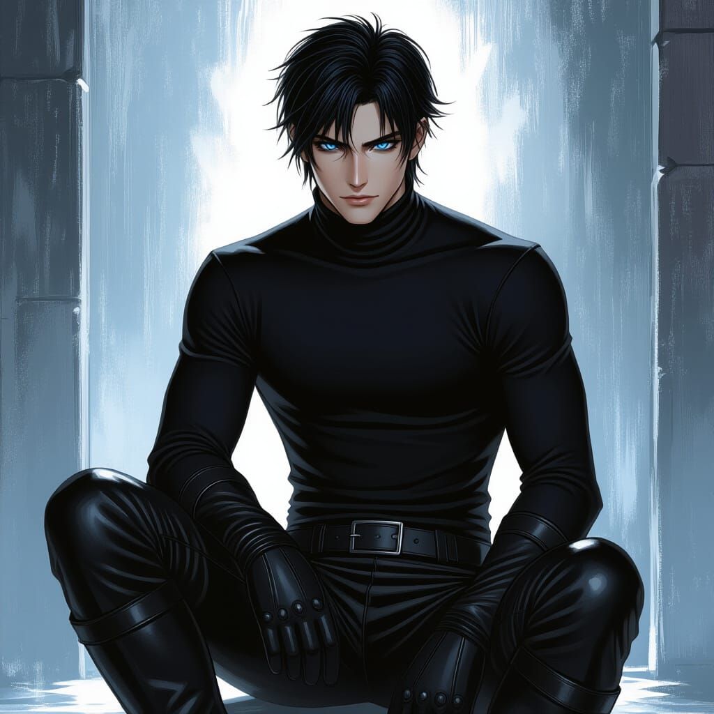 Feline Young Man in Moody, Gritty Anime Style