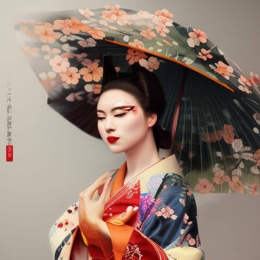 Beautiful Geisha Portrait in Hyperrealistic Digital Art