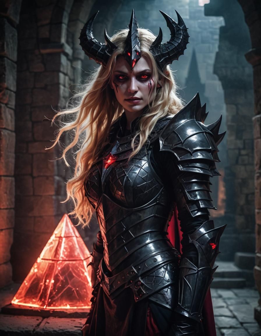 Dark Fantasy Knightess with Glowing Pyramid