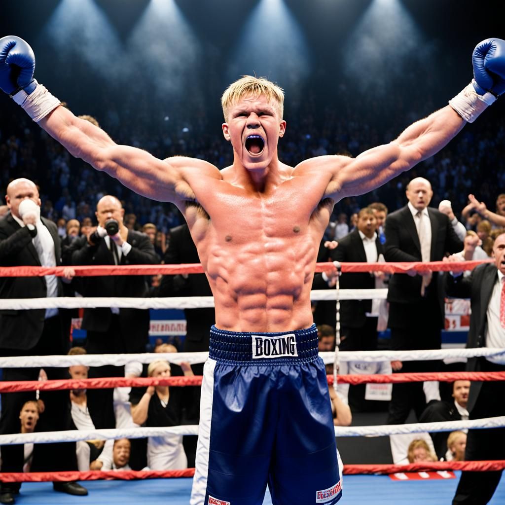 Triumphant Boxer Celebrates Victory in Boxing Ring