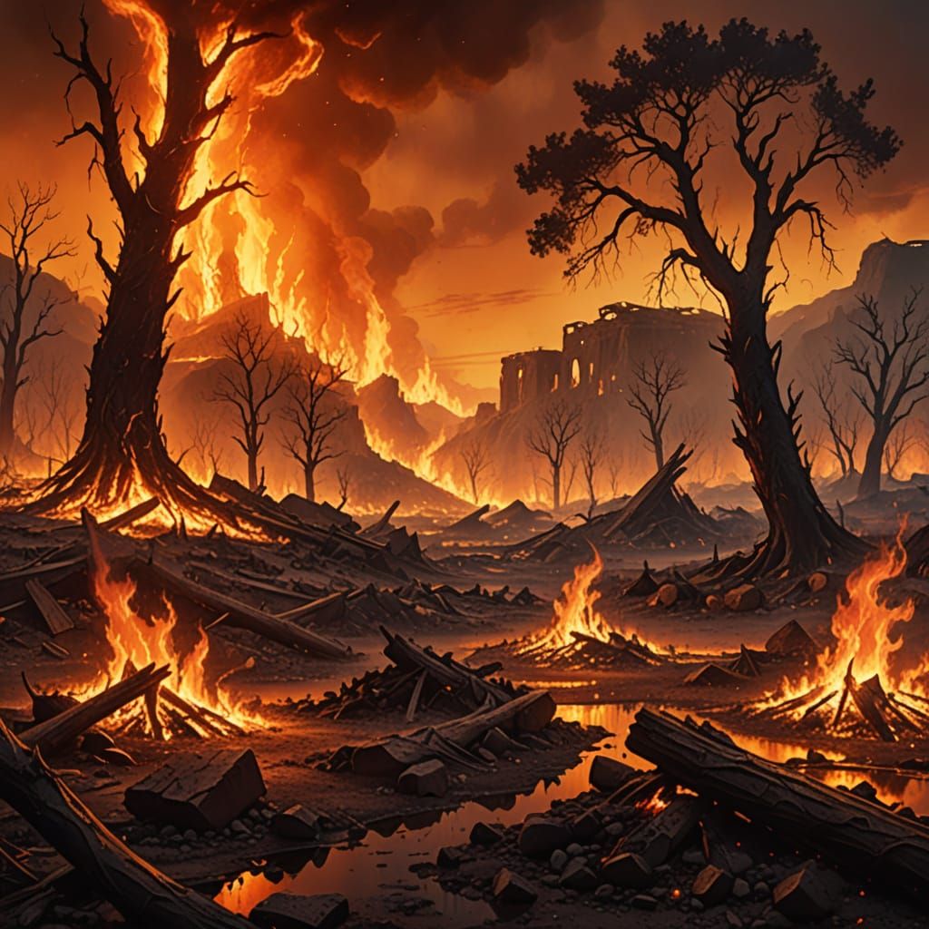 Apocalyptic Landscape Engulfed in Flames