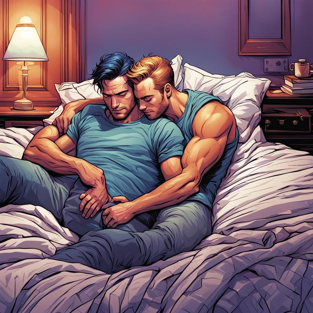 Gay Couple Embrace: Comic Book Art