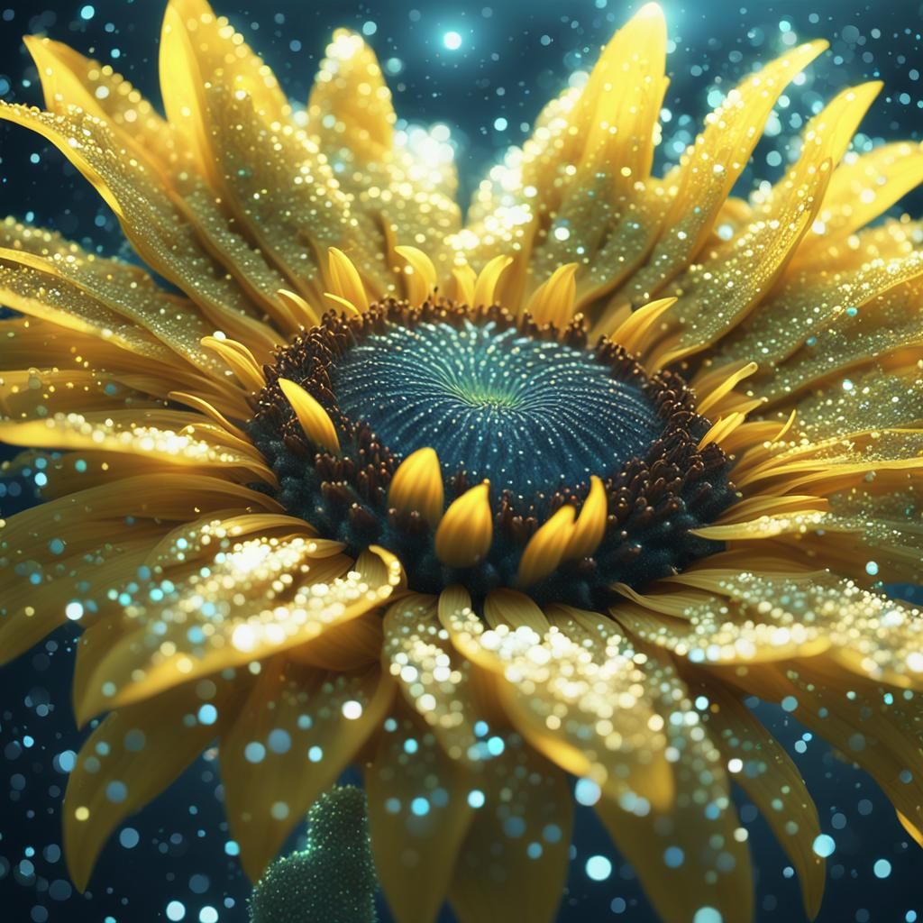 Glowing Sunflower in Fantasy Space with Pastel Colors
