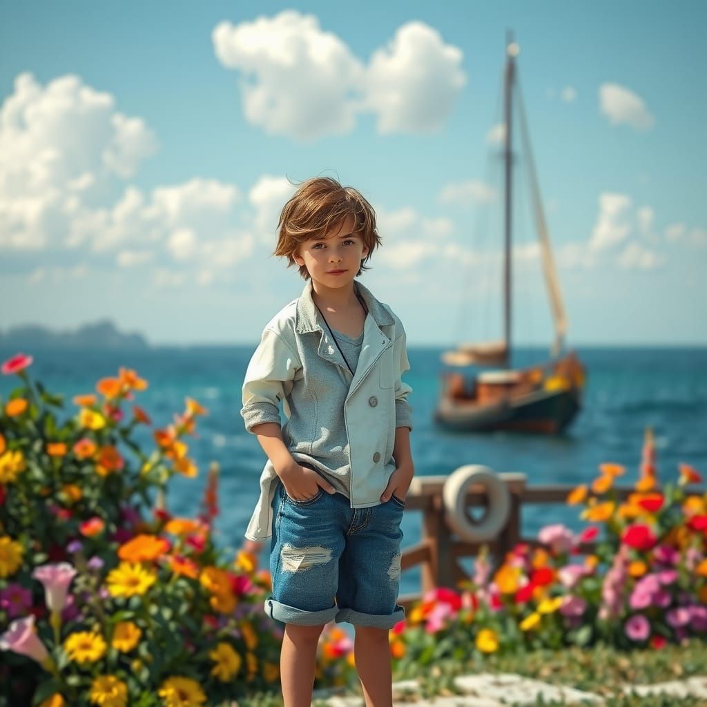 Boy Chemist by Sailboat, Impressionist-Inspired