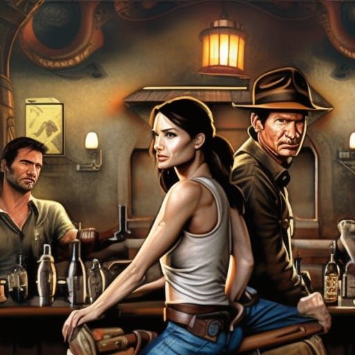Adventurers Relaxing in a Bar, Detailed Matte Painting