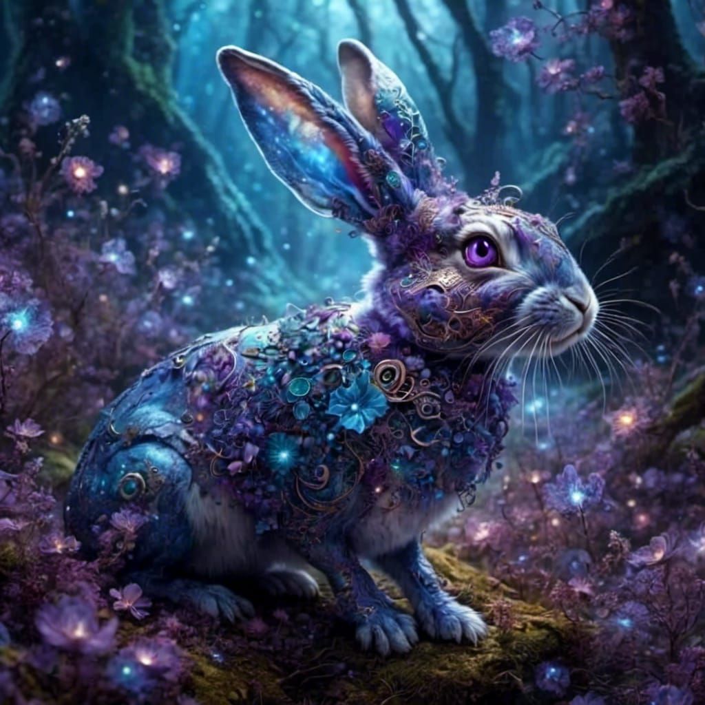Nebula Bunny Fantasy Creature in Sparkling Colors