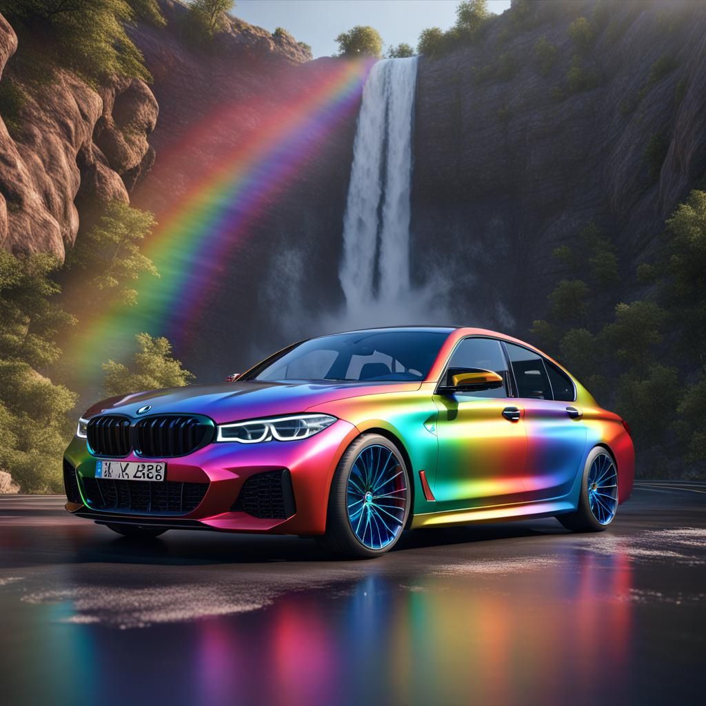 Rainbow BMW: Hyperrealistic Matte Painting in 8K