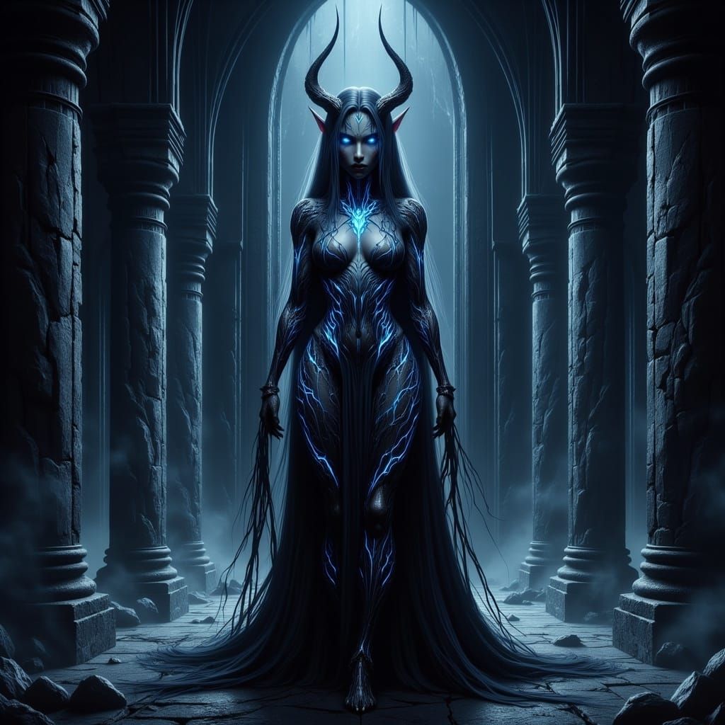 Dark Elf Priestess in Mystical Temple
