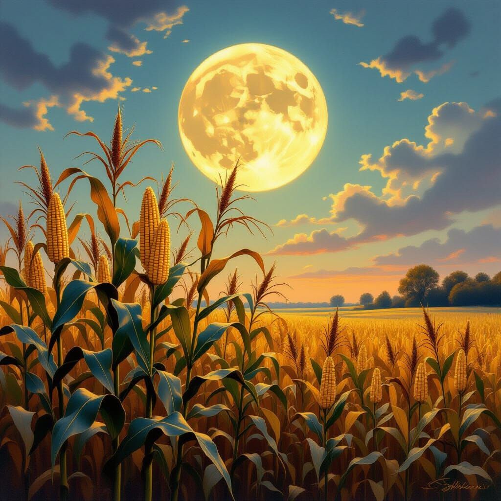 Golden Corn Moon Over Swaying Stalks