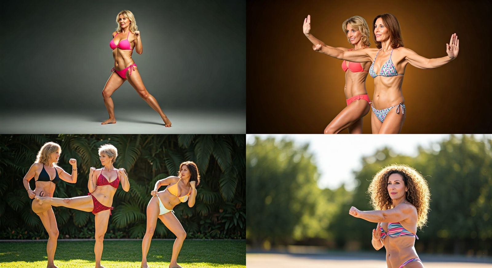 Curvaceous Women in Bikinis Practicing Karate
