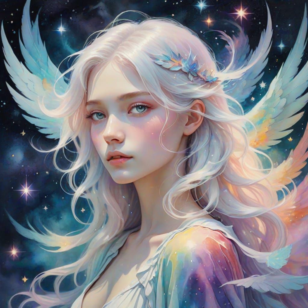 Ethereal Aquarian Angel in Vibrant Oil Painting