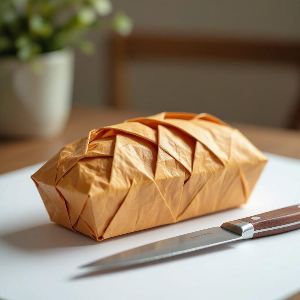 Origami Bread and Knife in Papercraft Style