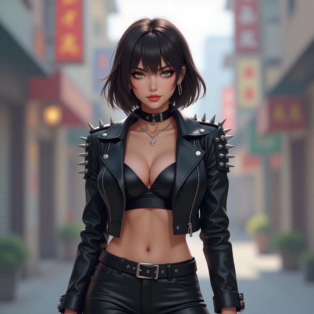 Anime Glam Rocker with Spiked Leather Bolero