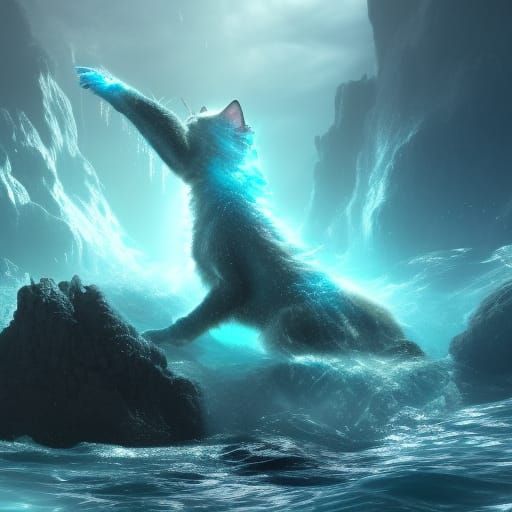 Intricate Water Elemental Cat Concept Art