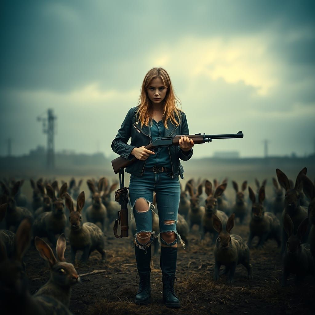 Zombie Rabbit Hunter in Neon-Noir Film Still