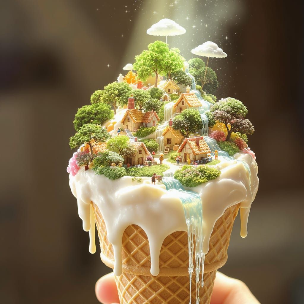 Miniature Waterfalls on a IceCream