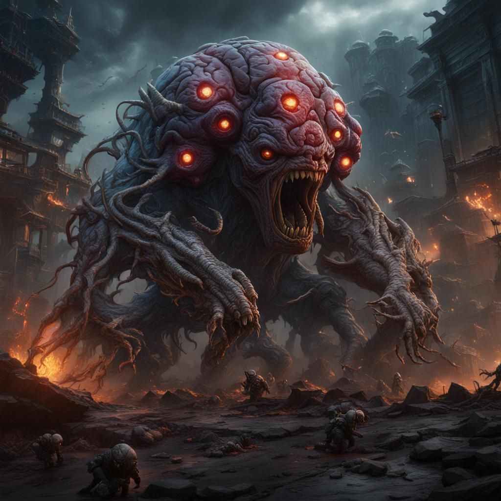 Brain Monster Goes to War: Detailed Matte Painting