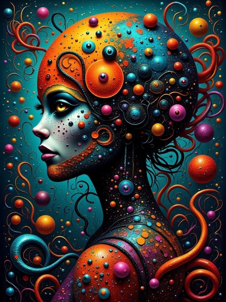 Cute Woman Octopus Hybrid in Neo-Impressionist Glittercore H...