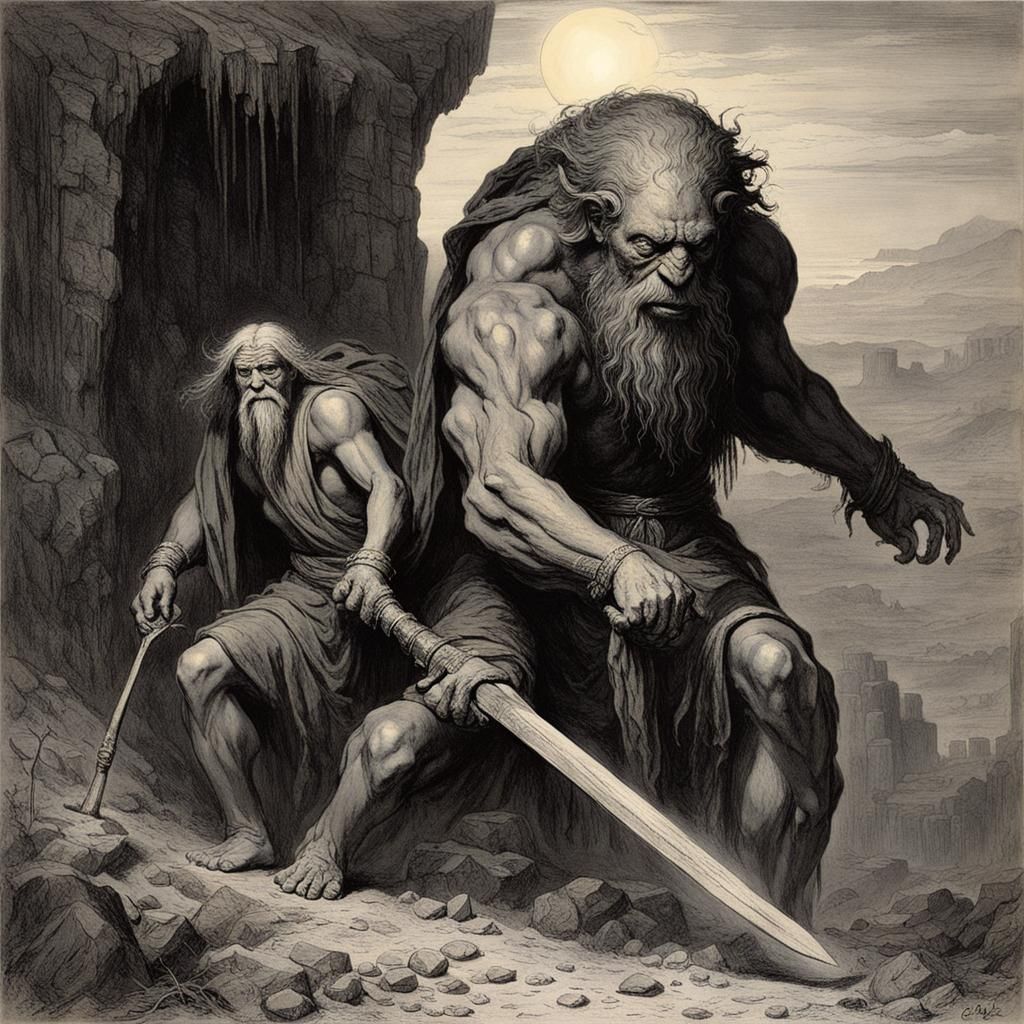 Gilgamesh and Enkidu: A Dark Epic Scene