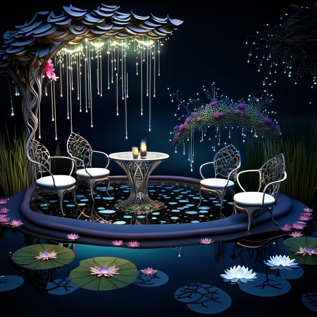 Fairies Dancing on Asymmetrical Patio in Fractal Garden