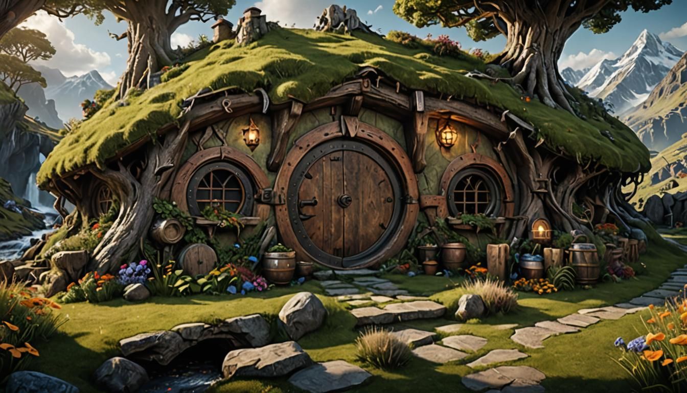 Detailed Hobbit Hole Matte Painting