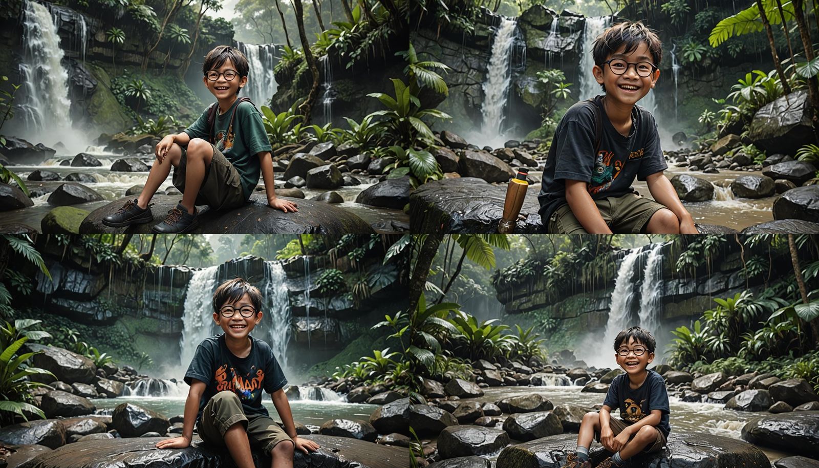 Cute Thai Boy with Big Head in Rainforest