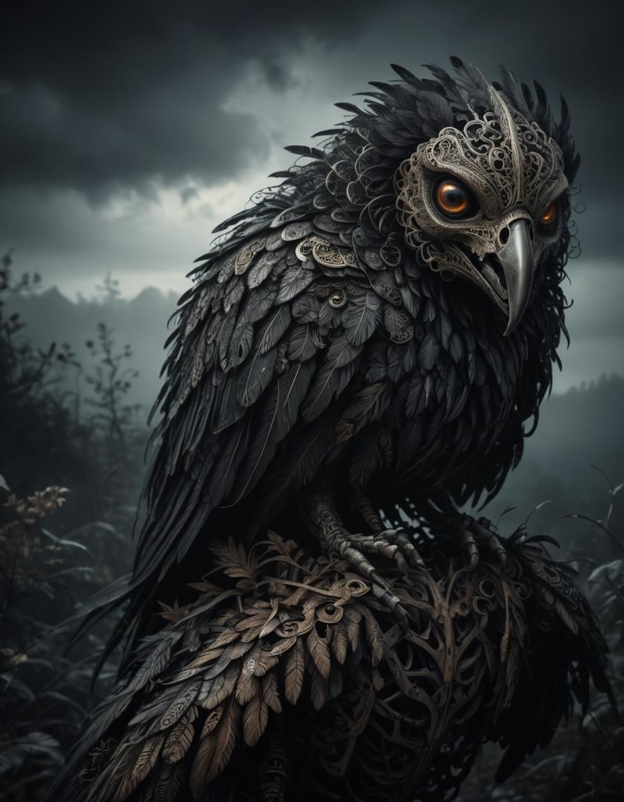 Intricate Skeletal Bird Creature in HDR