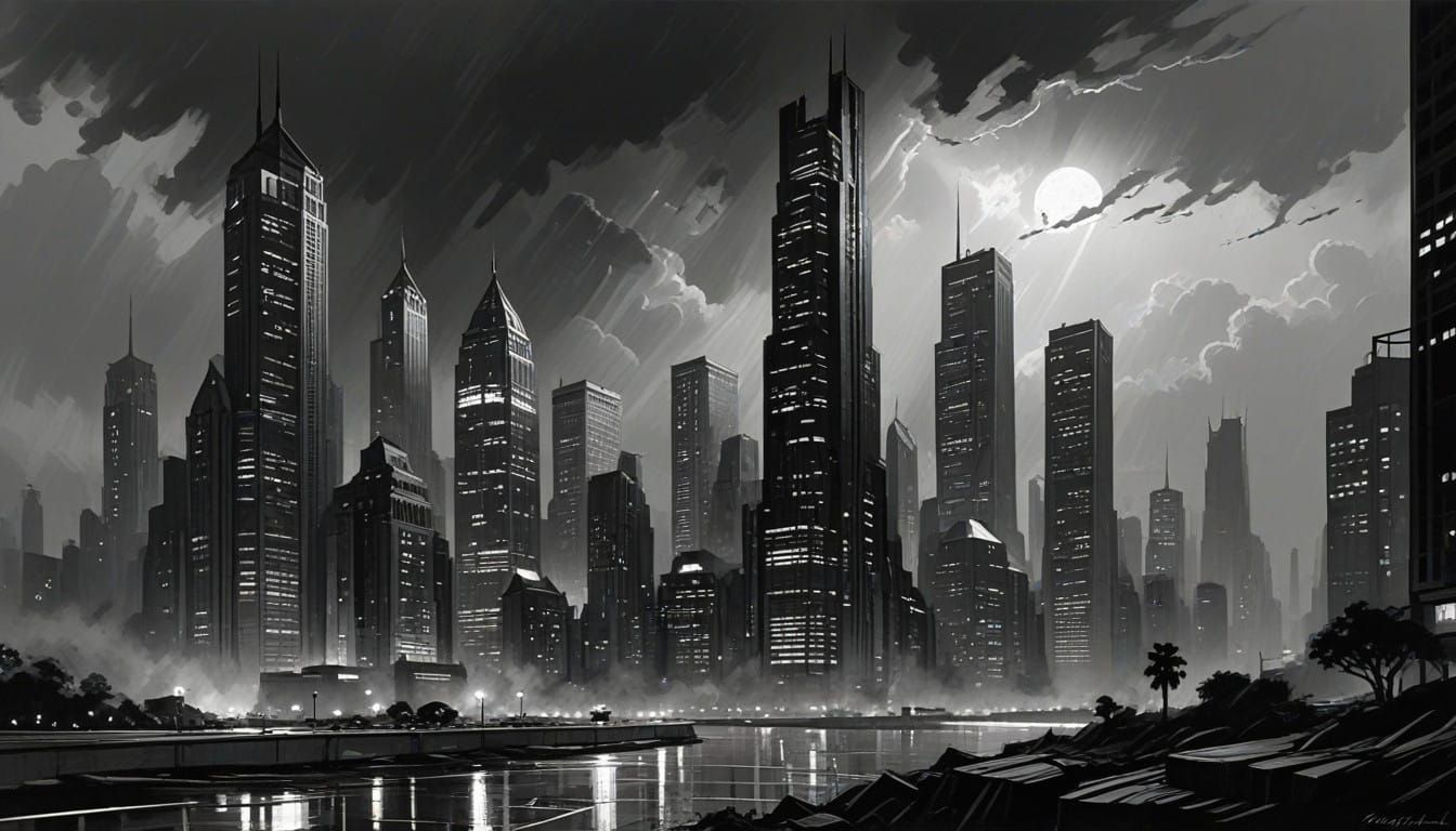 Expressive Black and White Ink Drawings of City Skyscrapers