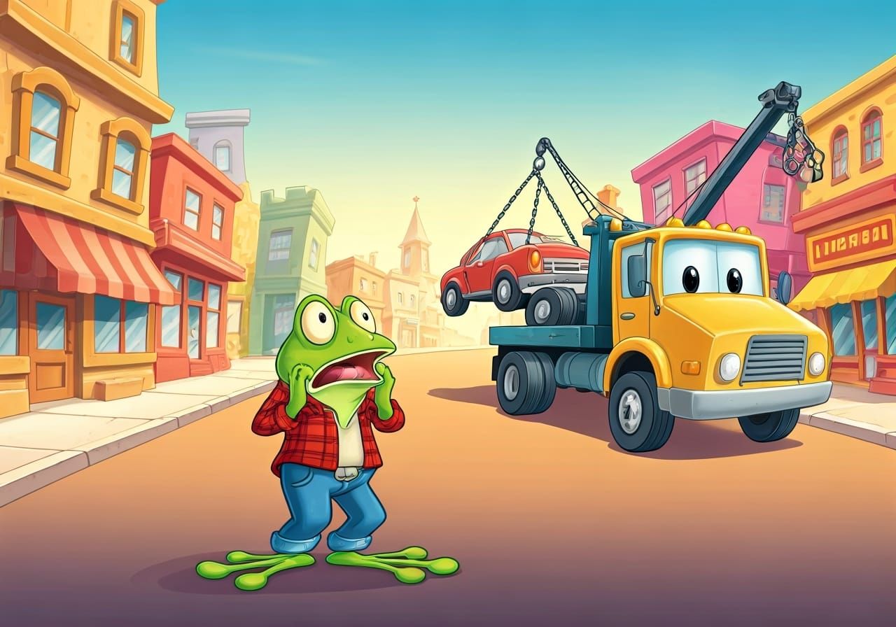 Frog Shocked as Tow Truck Takes His Car